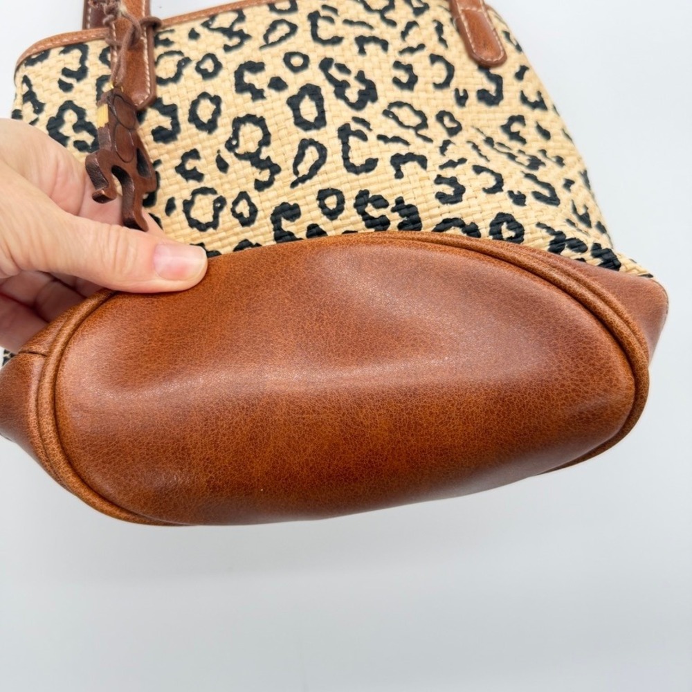 Liz Claiborne Shoulder Bag Leopard Print Straw Woven Brown Tan Small - Picture 7 of 14